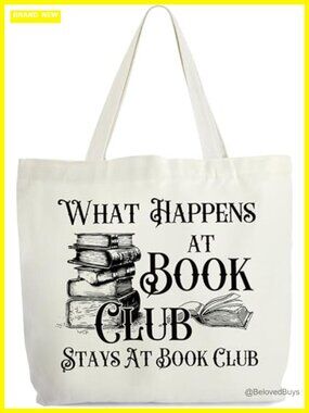 Book Club Canvas Tote Bag, Literary Tote for Women, Book Lover Gift, Large